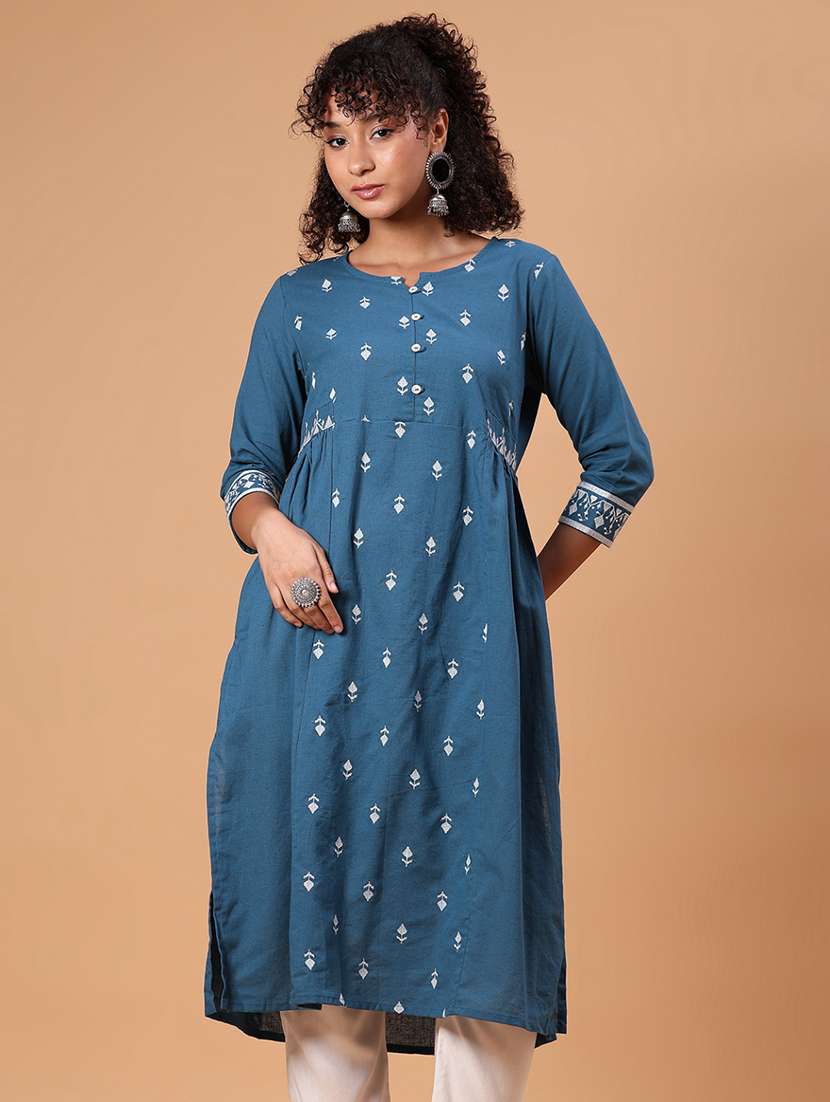 women embroidered three quarter sleeve a-line kurta - 21952065 -  Zoom Image - 0