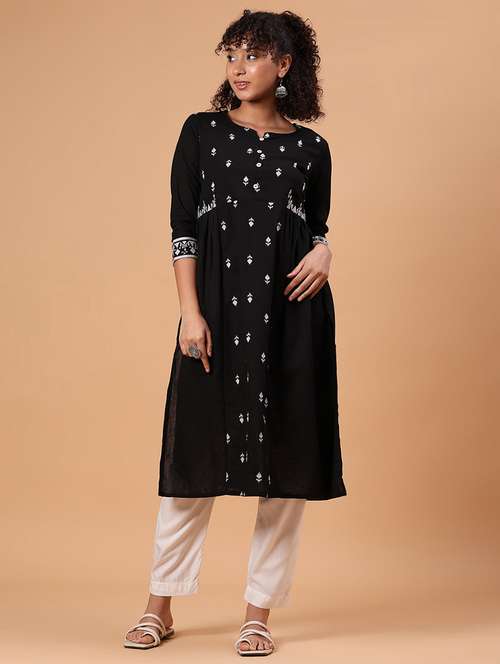 women embroidered three quarter sleeve a-line kurta - 21952066 -  Standard Image - 0
