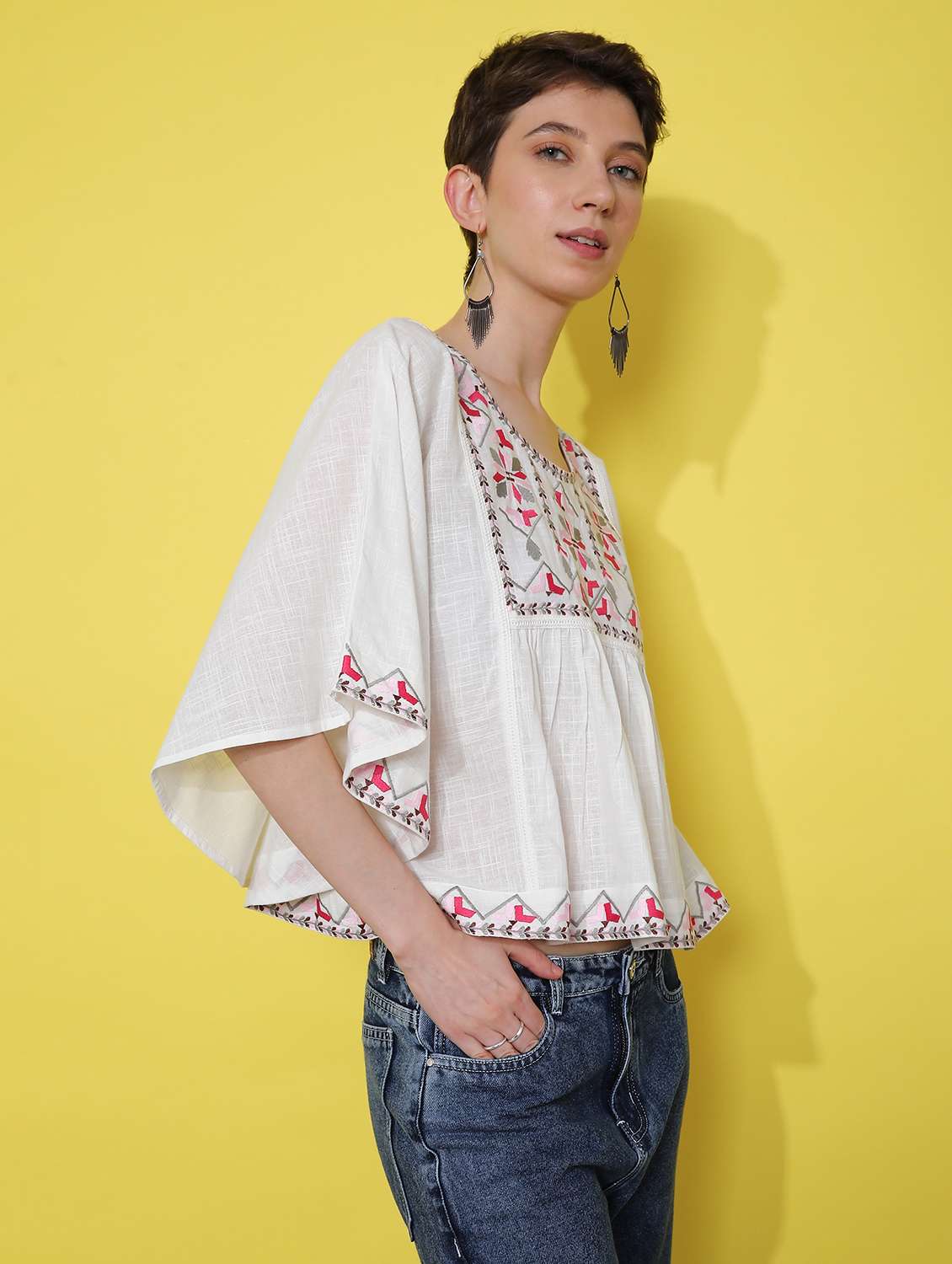 women white embroidered flared sleeve top - 21952072 -  Standard Image - 3