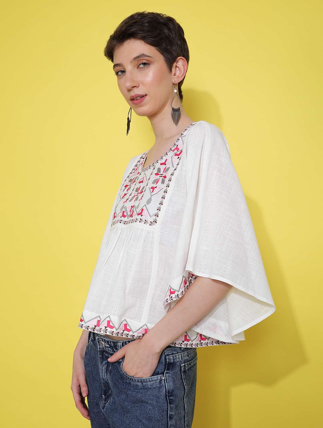 women white embroidered flared sleeve top - 21952072 -  Standard Image - 5