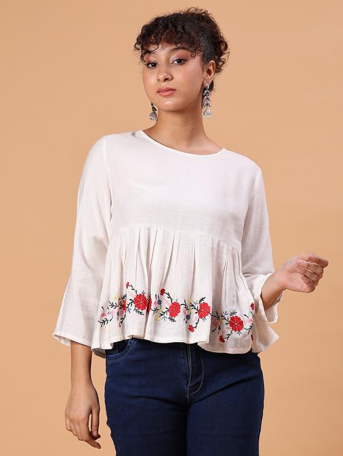 women white embroidered flared top - 21952073 - Standard Image - 0