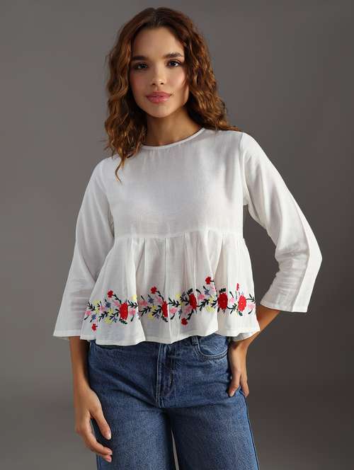 women white embroidered flared top - 21952073 - Standard Image - 0