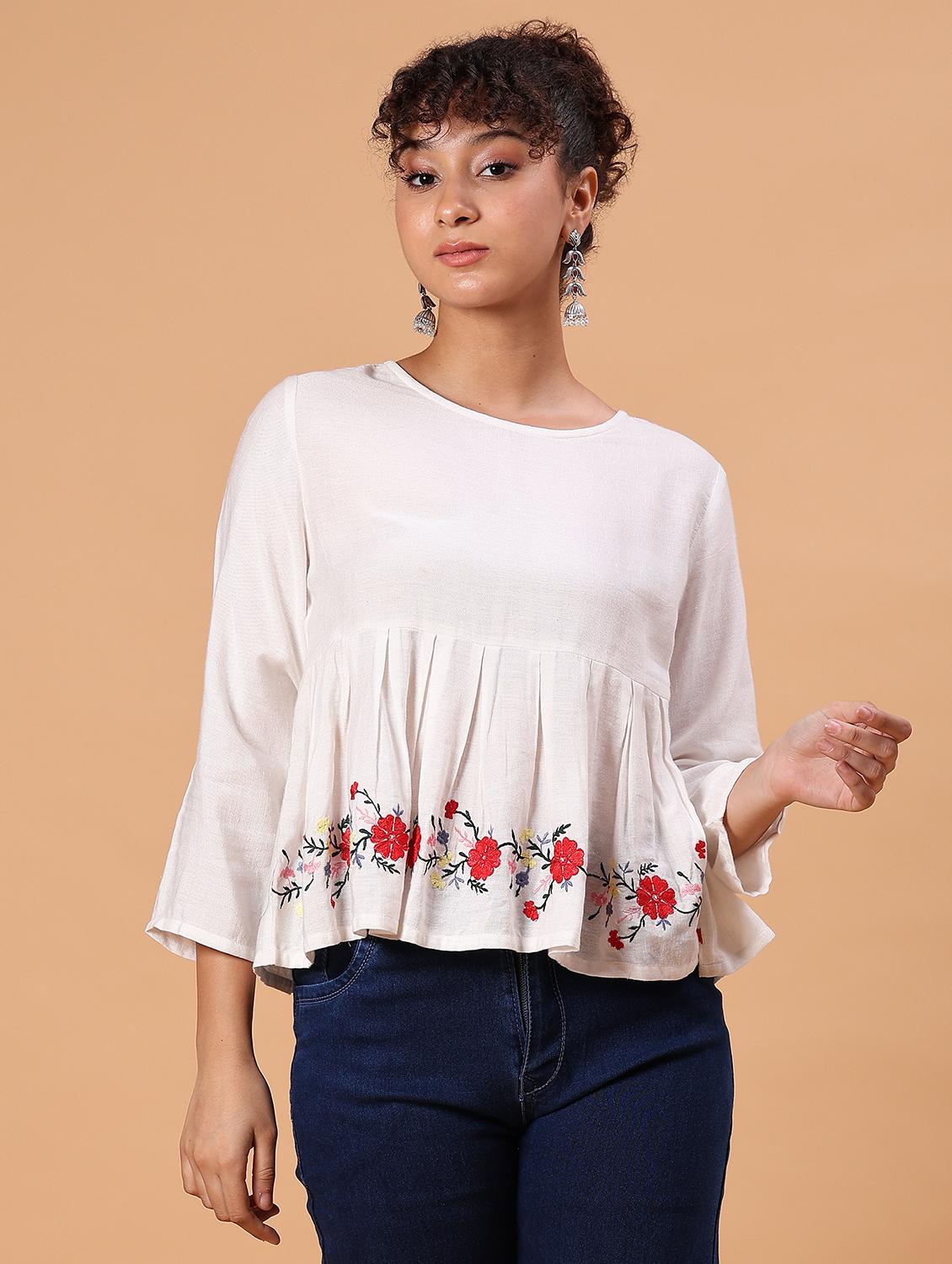 women white embroidered flared top - 21952073 - Zoom Image - 0