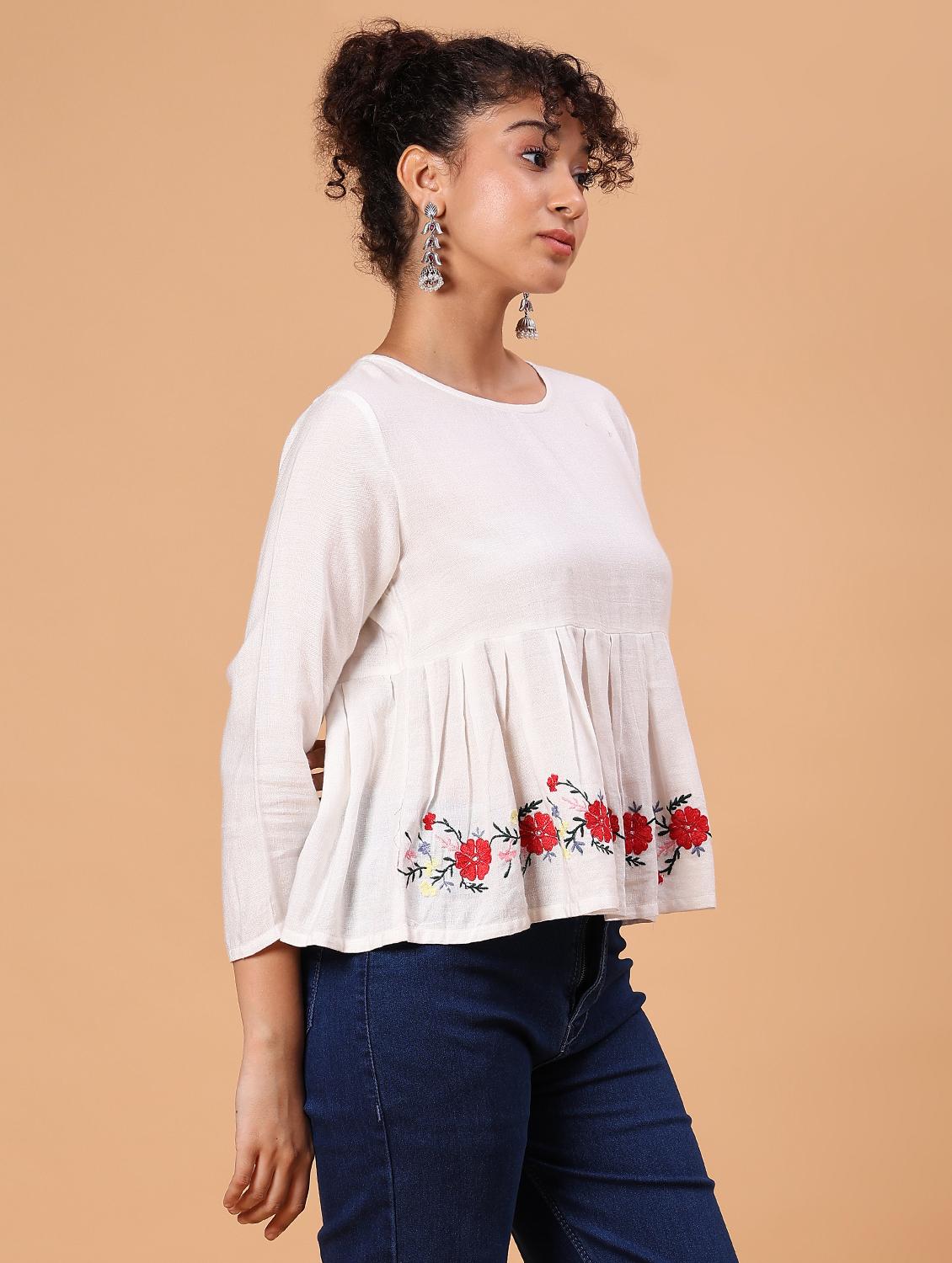 women white embroidered flared top - 21952073 - Standard Image - 3