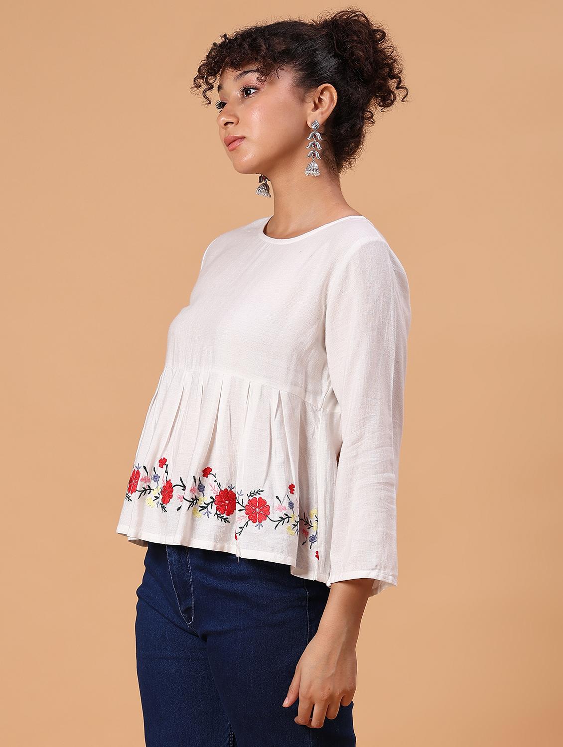 women white embroidered flared top - 21952073 - Standard Image - 5