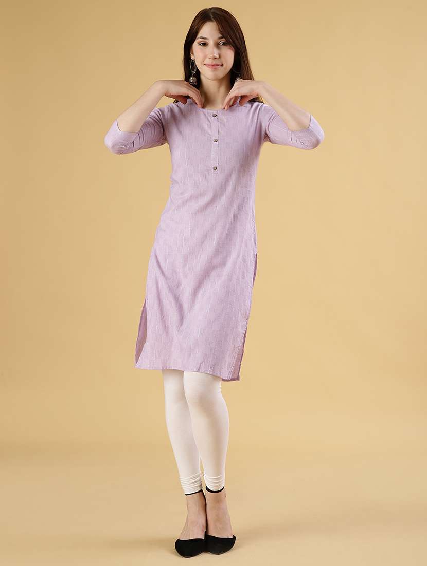 women self design three quarter sleeve straight kurta
