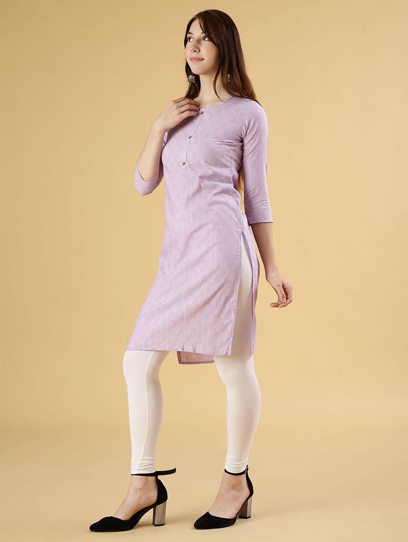 women self design three quarter sleeve straight kurta - 21952082 -  Standard Image - 3