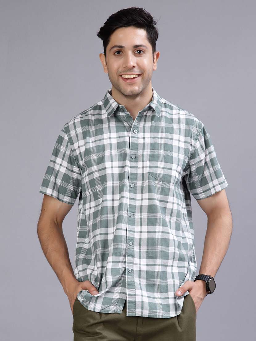 men checkered collared short sleeve regular fit shirt
