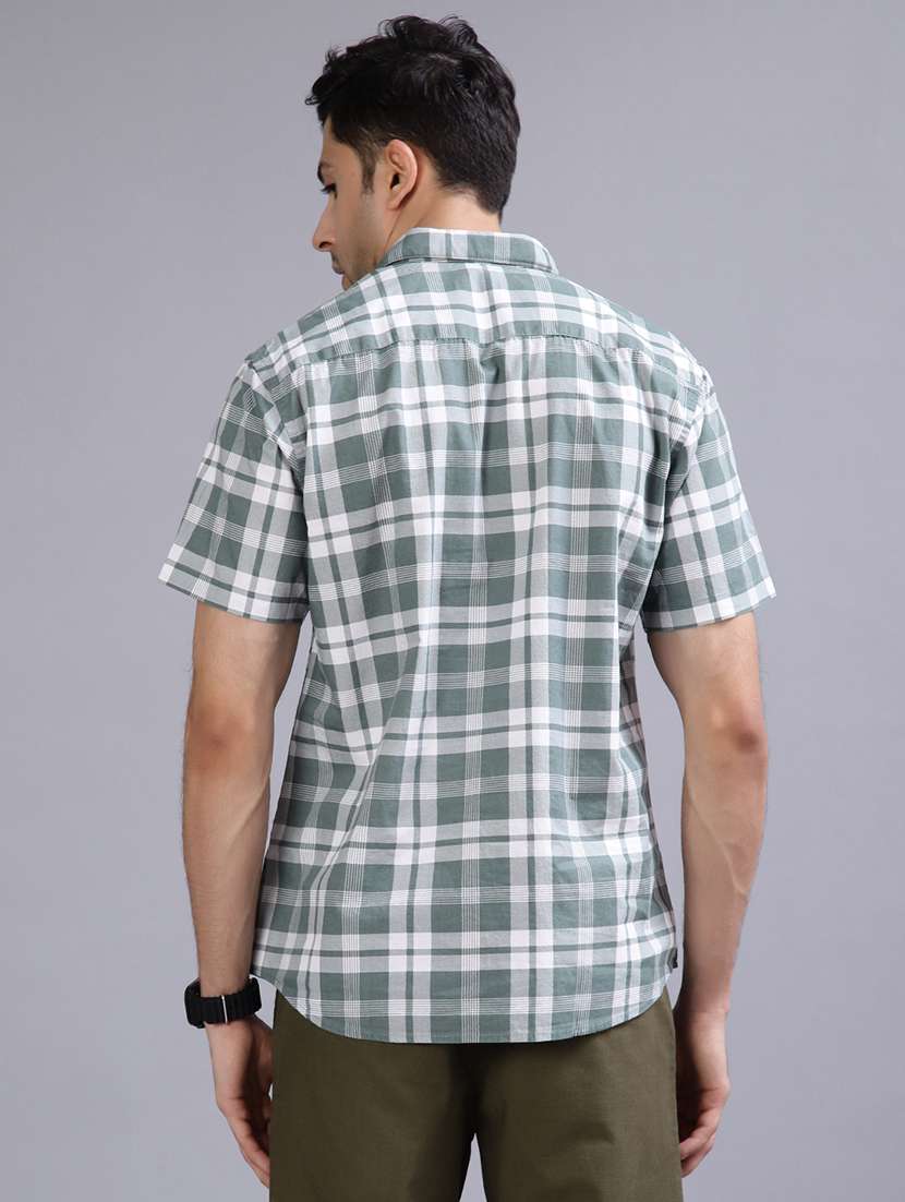 men checkered collared short sleeve regular fit shirt - 21952253 - Standard Image - 3