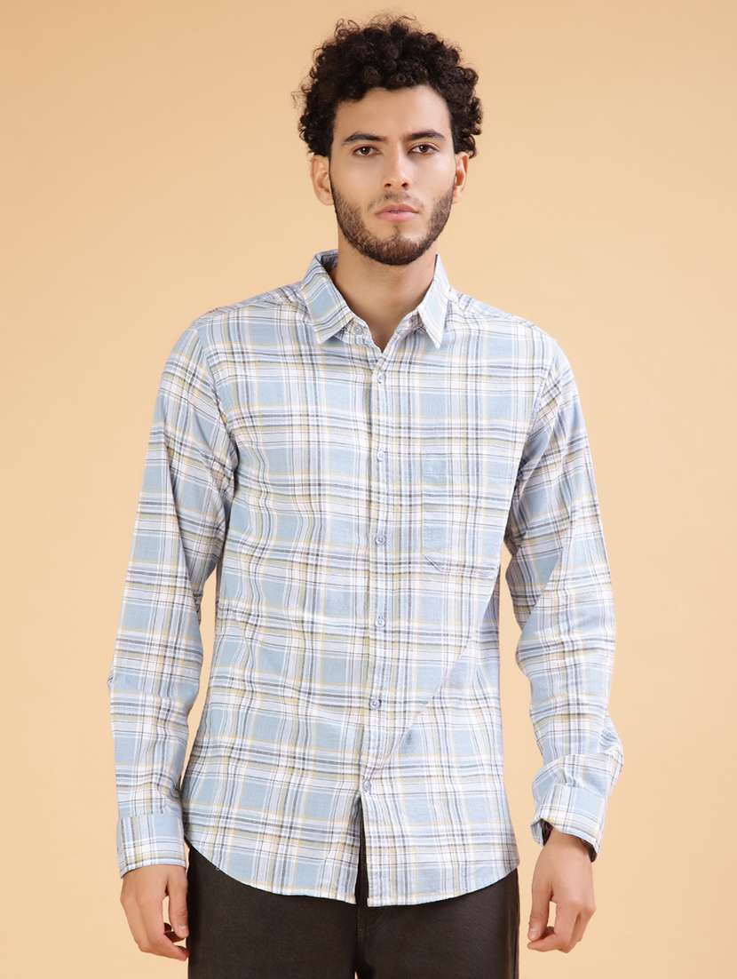 men checkered collared long sleeve shirt