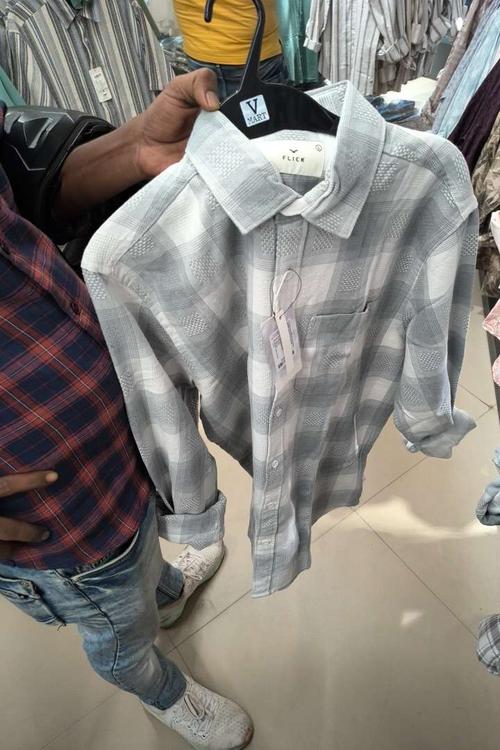 grey dobby casual shirt - 21952277 - Standard Image - 0