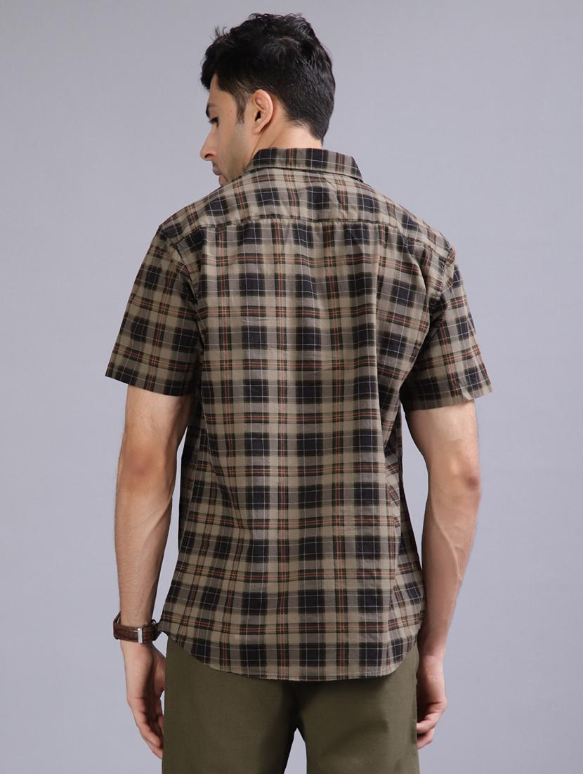 men checkered collared short sleeve regular fit shirt - 21952279 - Standard Image - 3