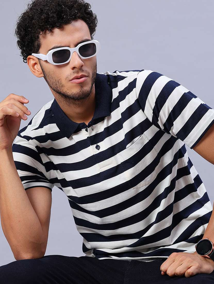 men striped short sleeve regular fit polo t-shirt