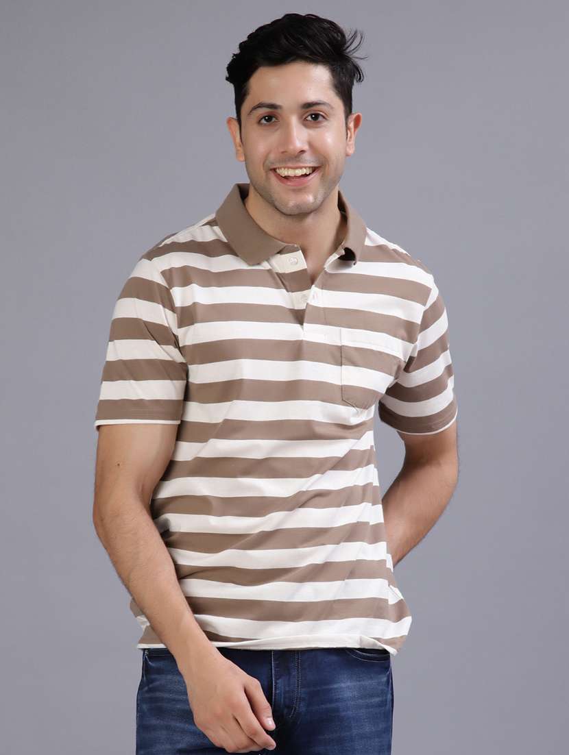 men striped short sleeve regular fit polo t-shirt