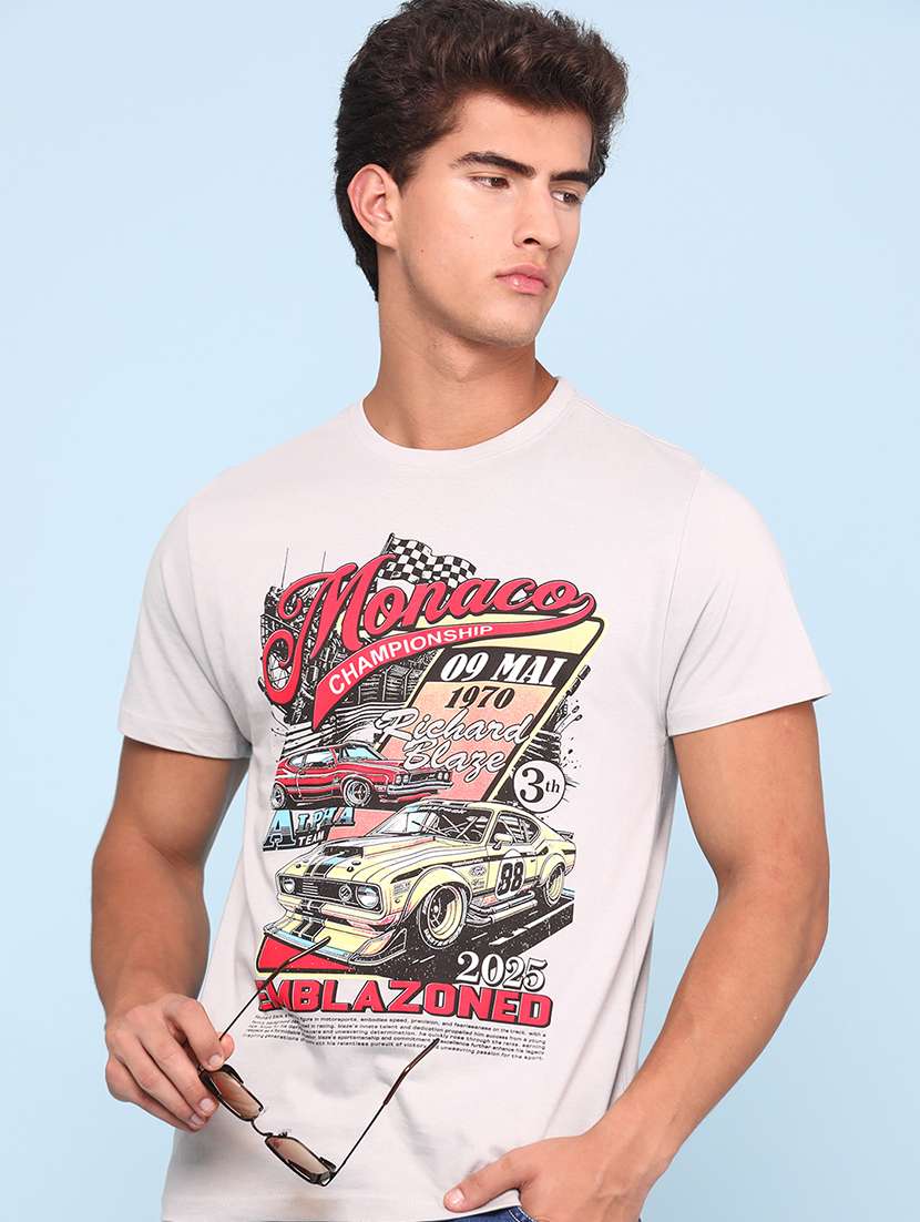 mens grey cotton blend plain t-shirt