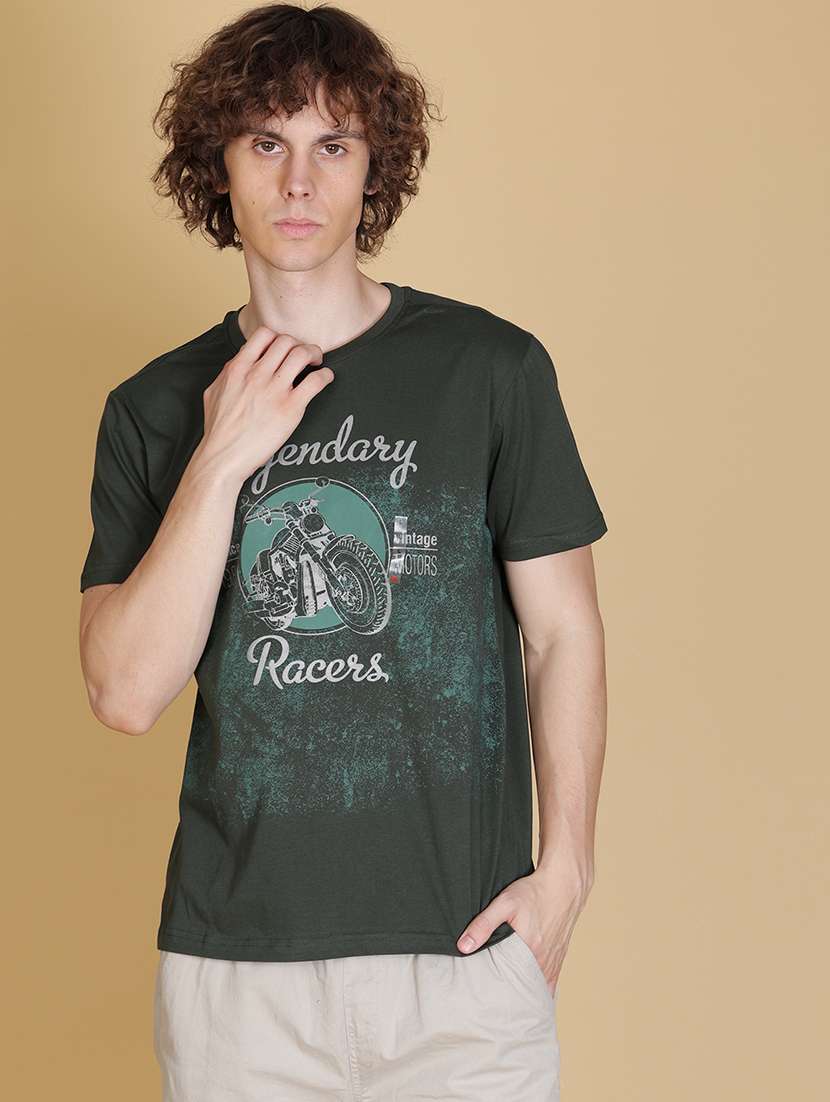 men front print round neck regular fit t-shirt