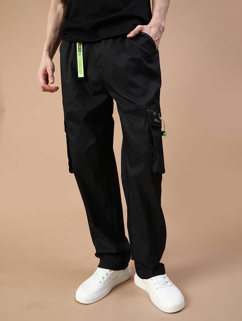 men solid mid rise cargo