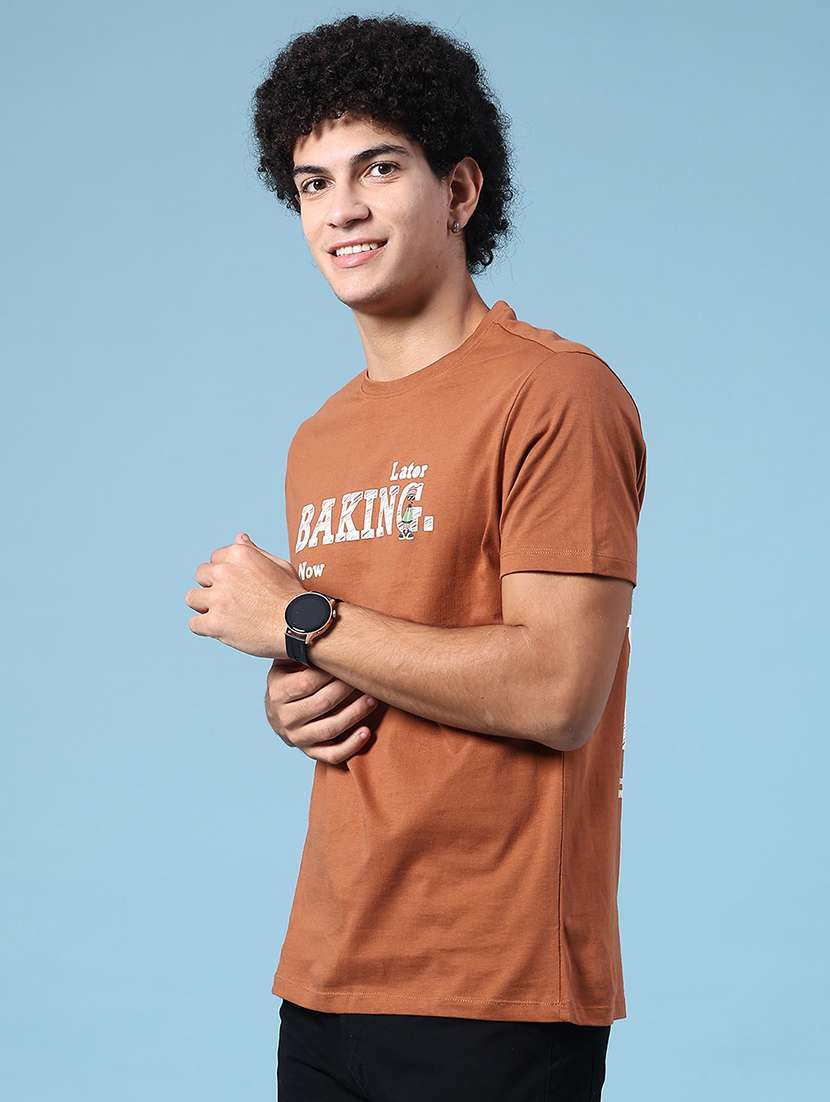 men brown cotton blend front & back print t-shirt - 21952431 -  Standard Image - 3