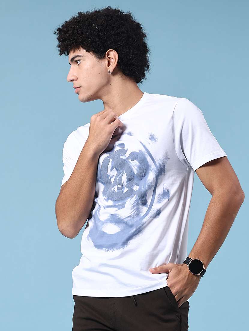 men white cotton blend front print t-shirt - 21952432 -  Standard Image - 3