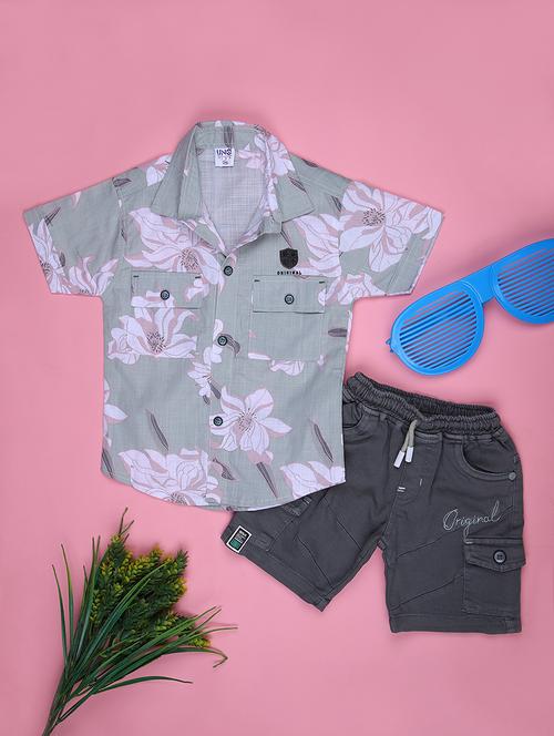boys floral printed shirt & short twin set - 21953859 - Standard Image - 0