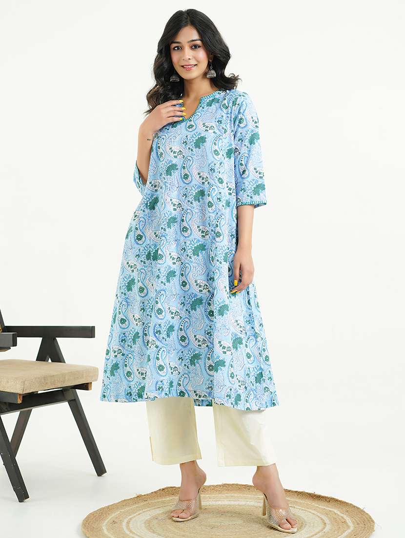 women three quarter sleeve a-line kurta
