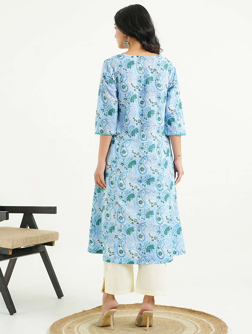 women three quarter sleeve a-line kurta - 21954029 - Standard Image - 3