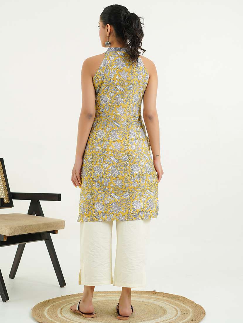 women floral printed halter neck a-line kurta - 21954038 -  Standard Image - 3