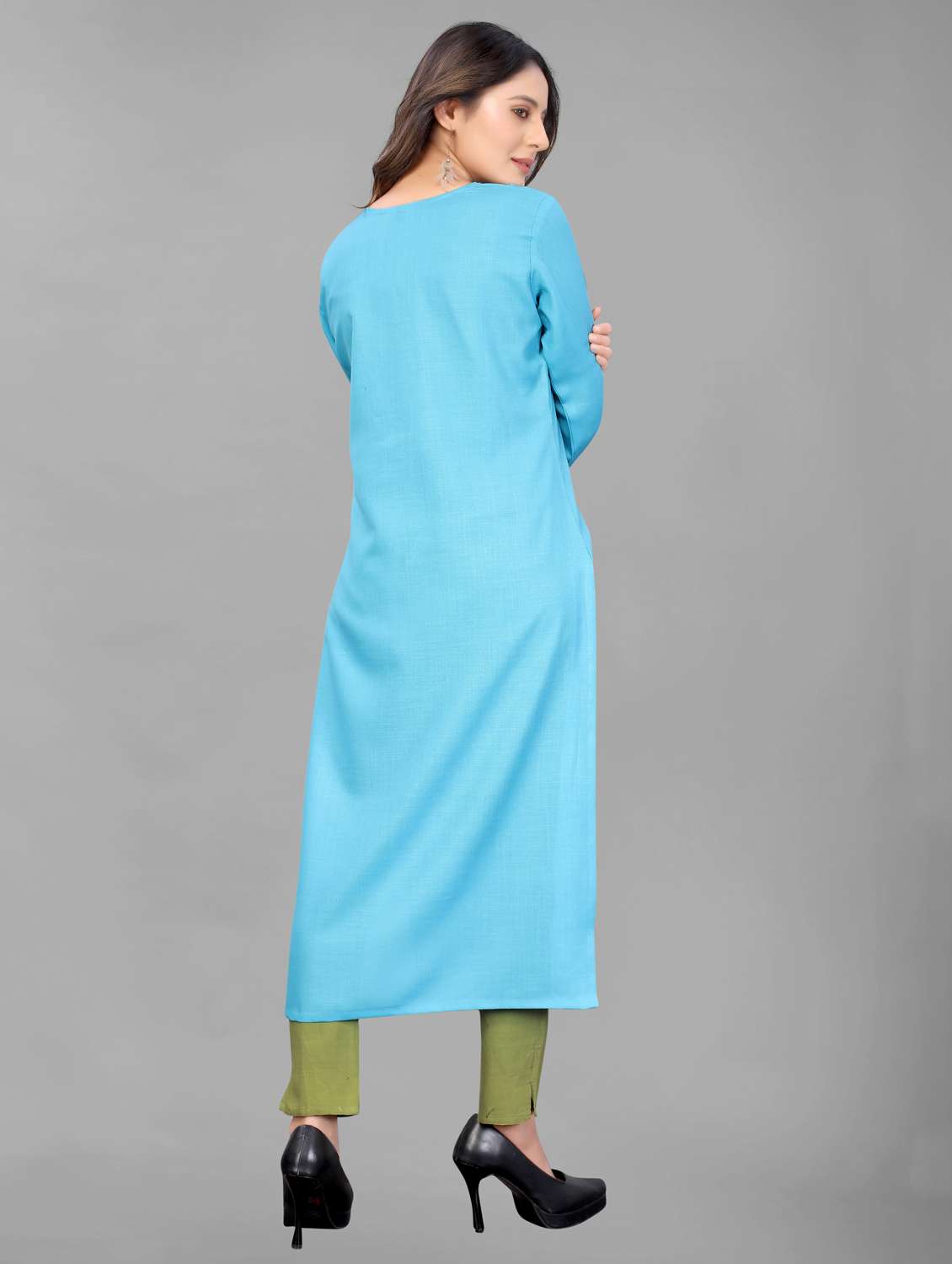 women three quarter sleeve kurta pant set - 21954052 -  Standard Image - 3