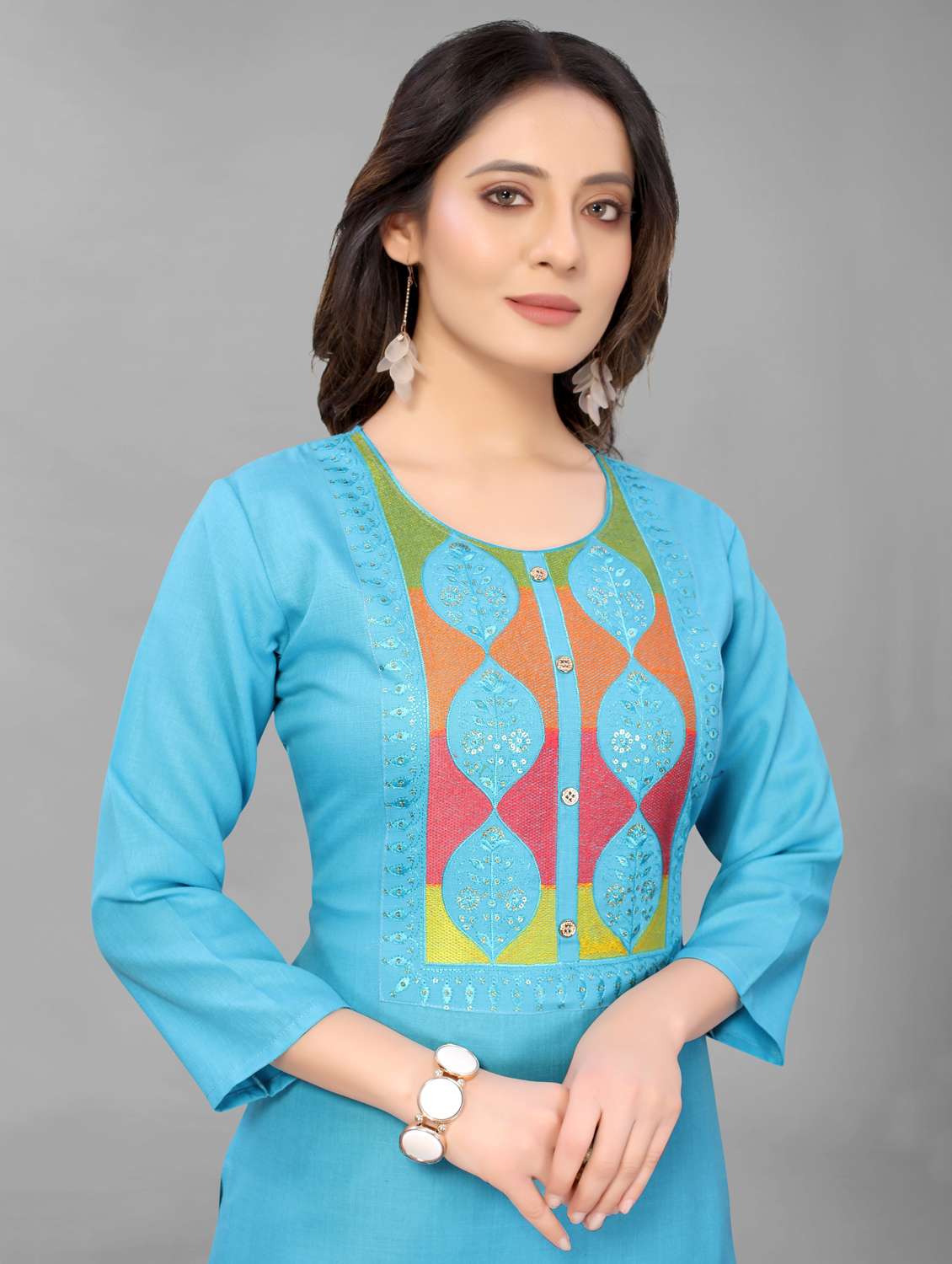 women three quarter sleeve kurta pant set - 21954052 -  Standard Image - 5