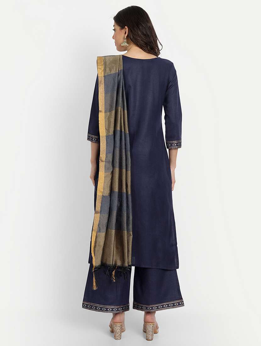 women three quarter sleeve kurta palazzo with dupatta set - 21954065 -  Standard Image - 3