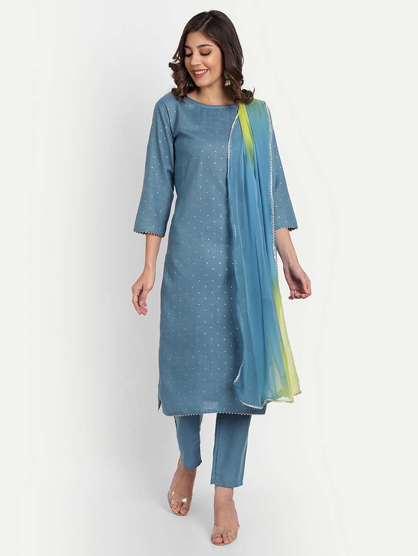 women three quarter sleeve kurta pant with dupatta set - 21954079 - Zoom Image - 0