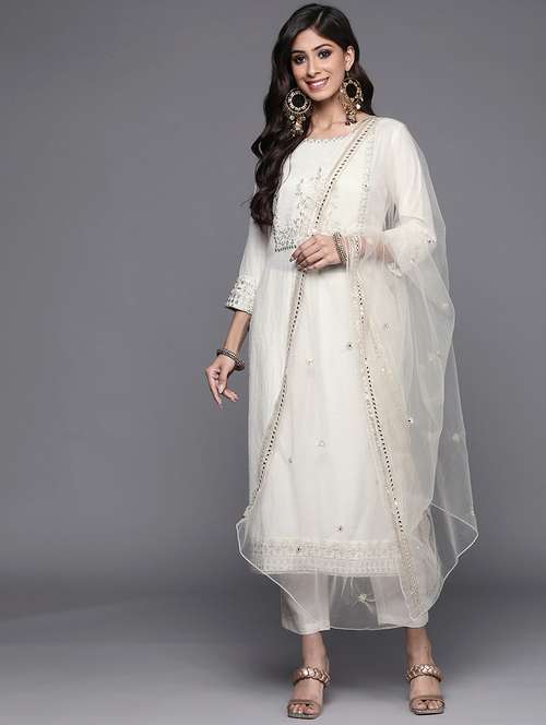 women three quarter sleeve kurta pant with dupatta set - 21954147 -  Standard Image - 0