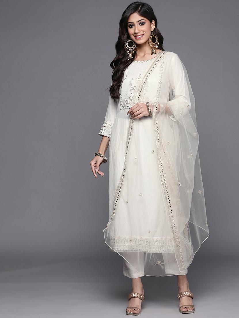 women three quarter sleeve kurta pant with dupatta set - 21954147 -  Zoom Image - 0