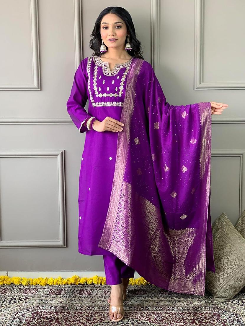women three quarter sleeve kurta pant with dupatta set