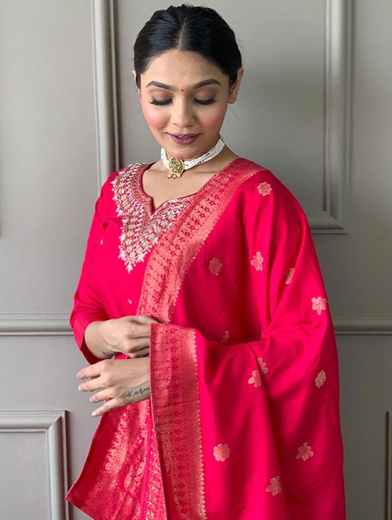 women three quarter sleeve kurta pant with dupatta set - 21954186 - Standard Image - 5