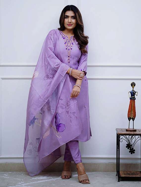 women three quarter sleeve kurta pant with dupatta set