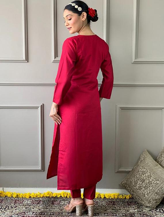 women three quarter sleeve kurta pant with dupatta set - 21954188 - Standard Image - 3