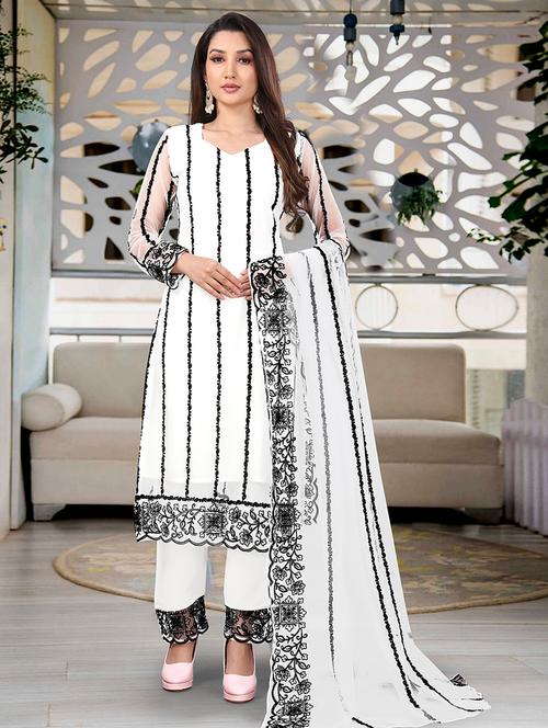 women embroidered long sleeve kurta pant with dupatta set - 21954190 -  Standard Image - 0