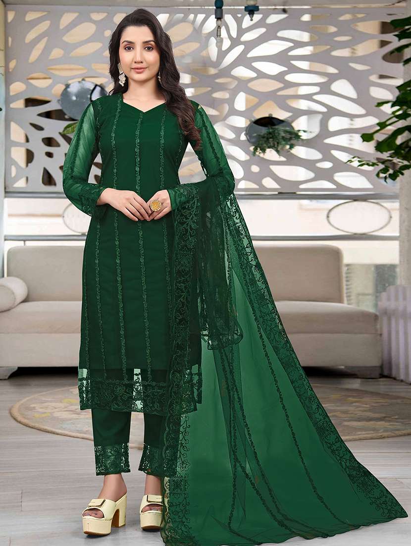 women embroidered long sleeve kurta pant with dupatta set