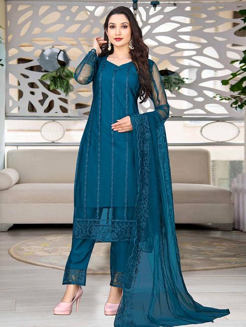 women embroidered long sleeve kurta pant with dupatta set - 21954195 - Standard Image - 0