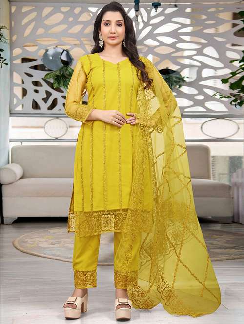 women embroidered long sleeve kurta pant with dupatta set - 21954199 - Standard Image - 0