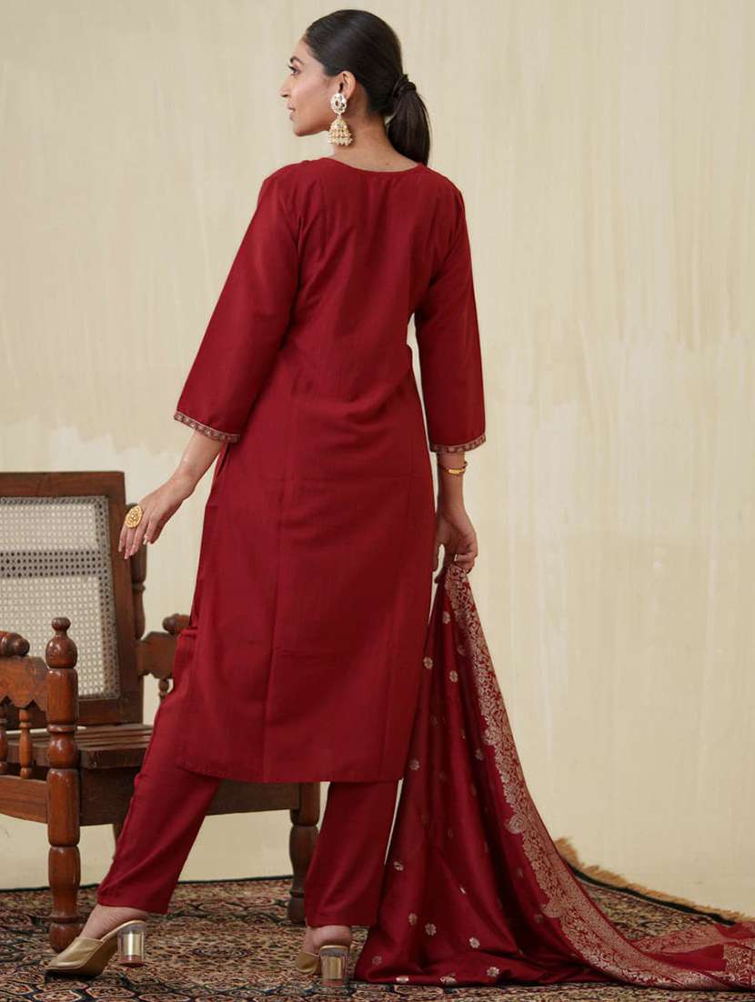 women three quarter sleeve kurta pant with dupatta set - 21954201 - Standard Image - 3