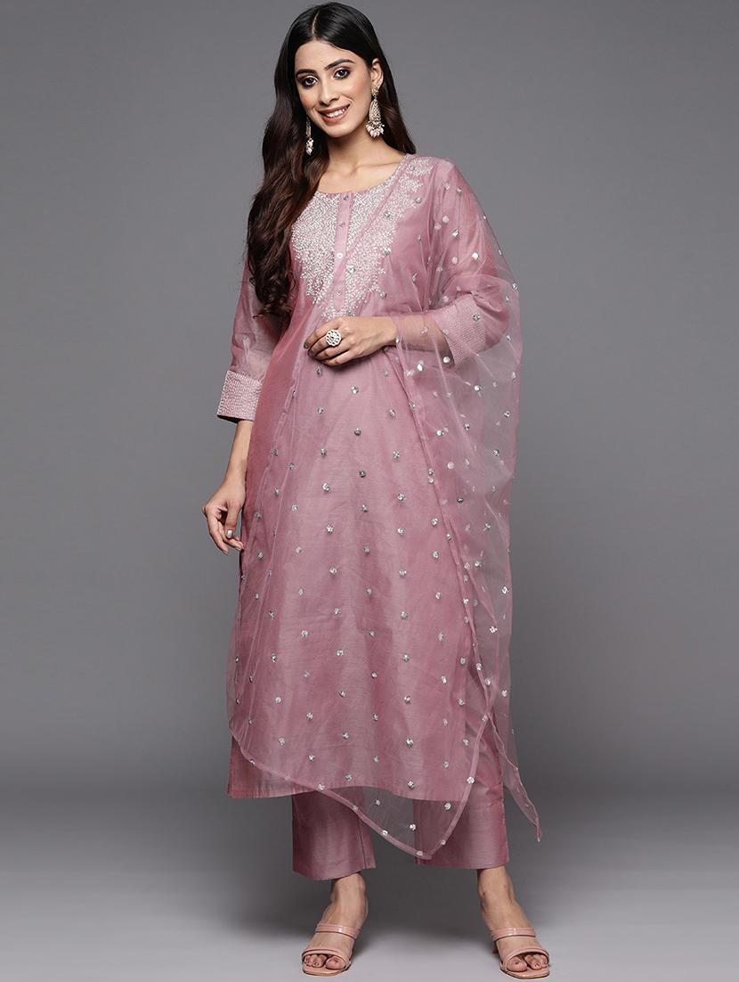 women three quarter sleeve kurta pant with dupatta set - 21954202 -  Zoom Image - 0