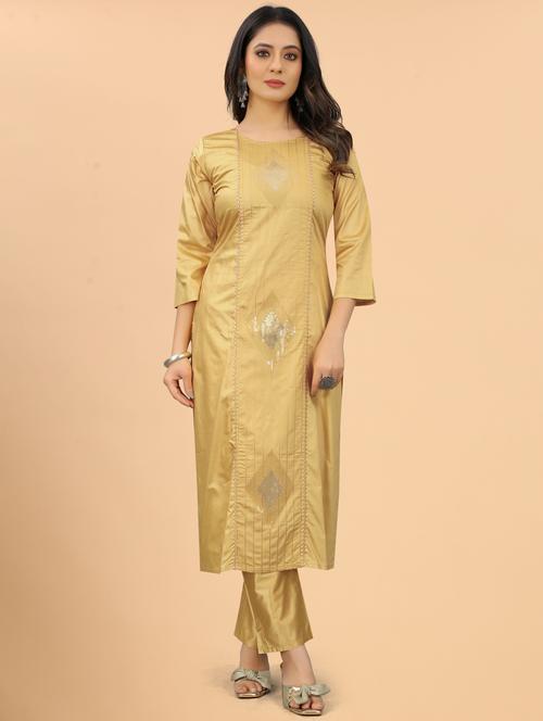women three quarter sleeve kurta pant set - 21954209 -  Standard Image - 0
