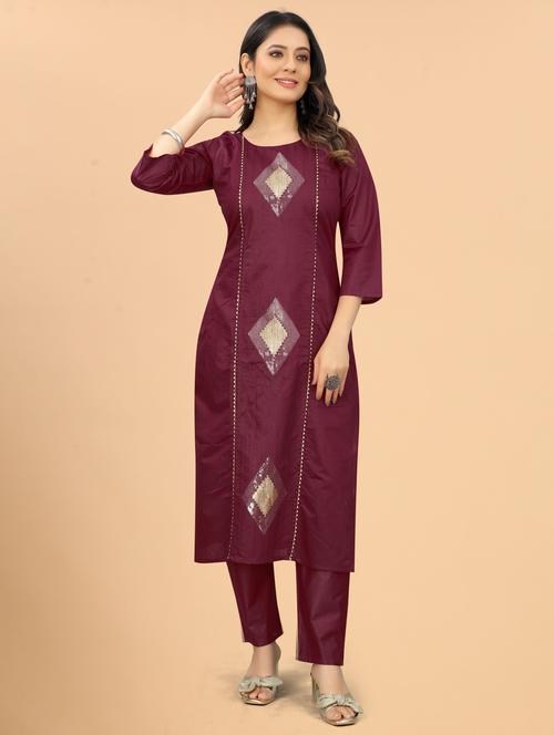women three quarter sleeve kurta pant set - 21954210 -  Standard Image - 0