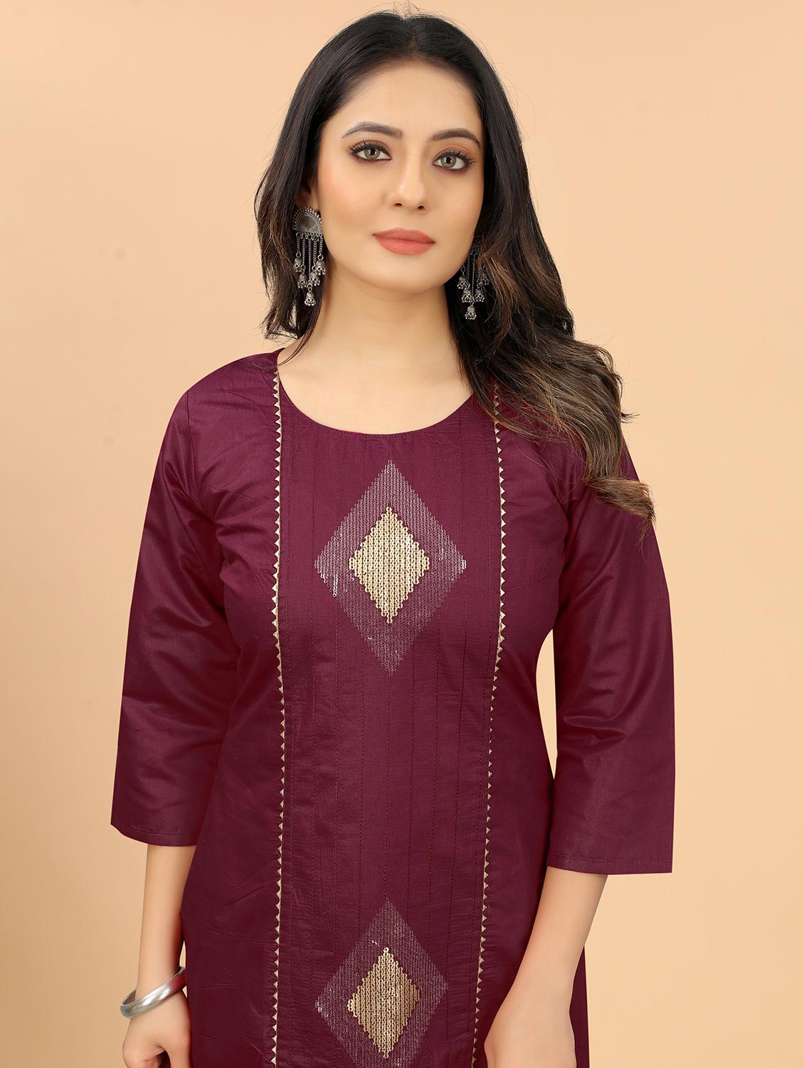 women three quarter sleeve kurta pant set - 21954210 - Standard Image - 5
