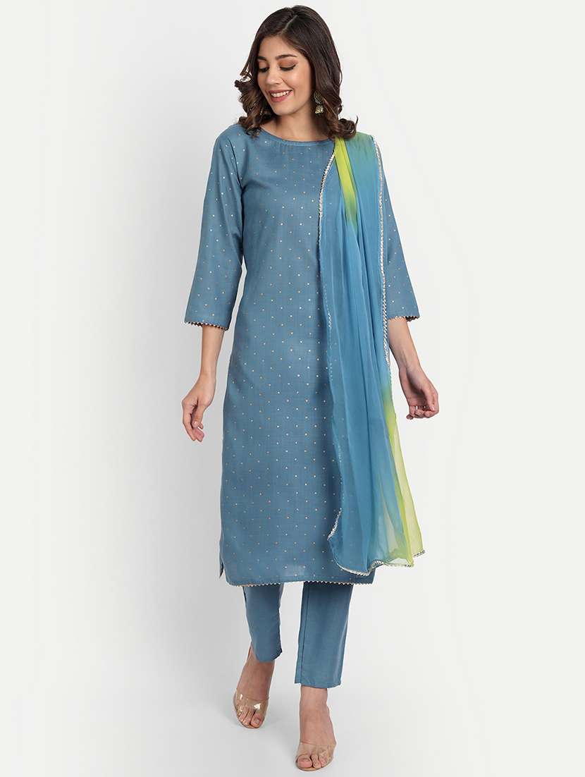 women three quarter sleeve kurta pant with dupatta set - 21954212 -  Zoom Image - 0