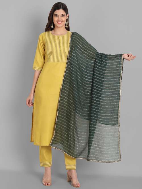 women three quarter sleeve kurta pant with dupatta set - 21954213 -  Standard Image - 0