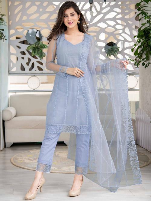 women embroidered long sleeve kurta pant with dupatta set - 21954214 -  Standard Image - 0