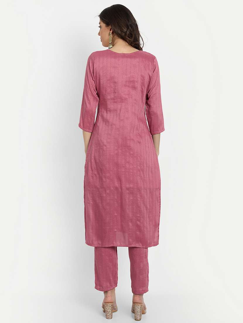women three quarter sleeve kurta pant set - 21954216 -  Standard Image - 3